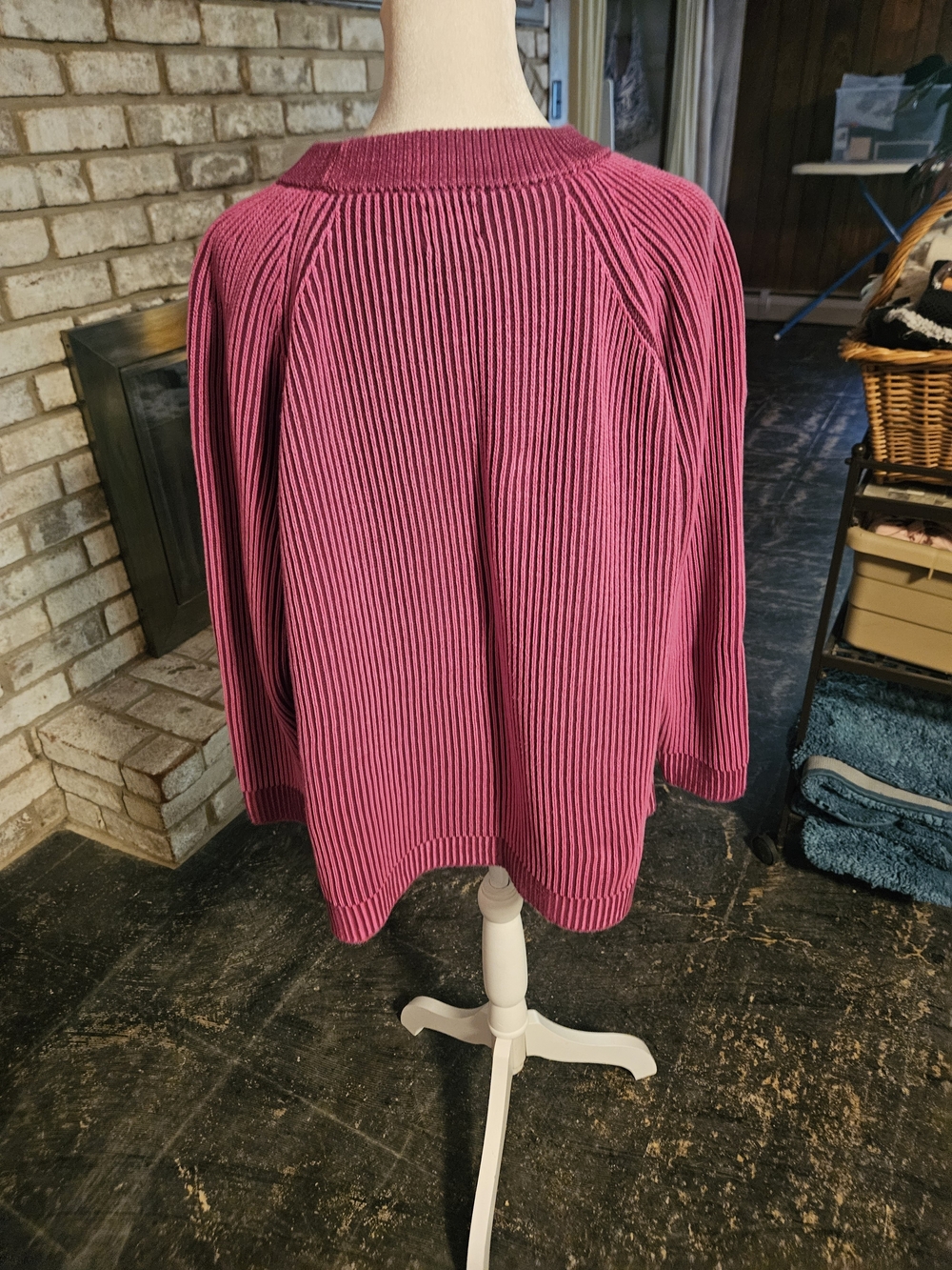 Lands' End Ribbed Crewneck Sweater in Raspberry - Picture 2 of 4